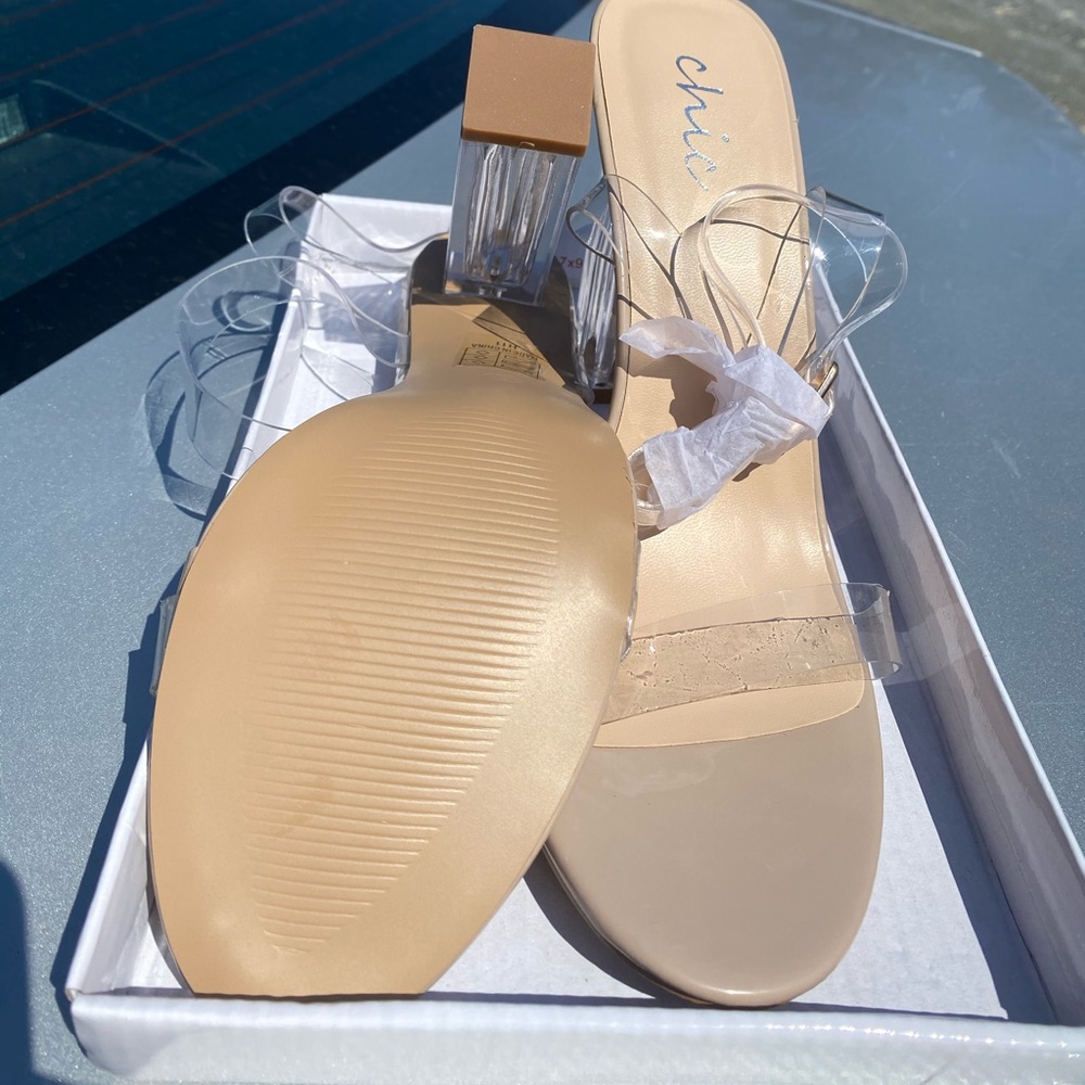 Brand new Nasty Gal clear/beige chunky heel